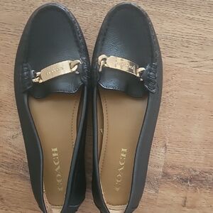 Coach Black Leather Loafers with Gold Accents
